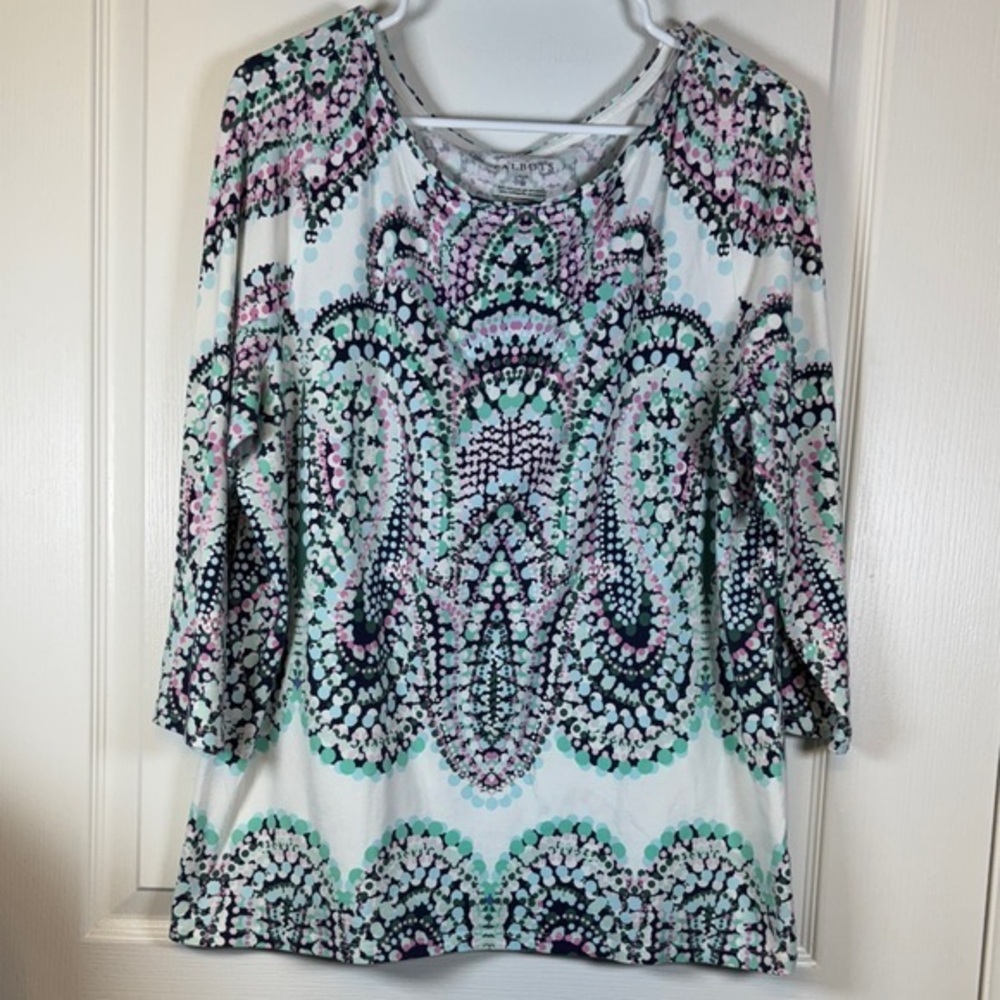 The Talbots Tee L/SSpring Summer Long Sleeve Blouse Shirt Size 1X EUC #5694